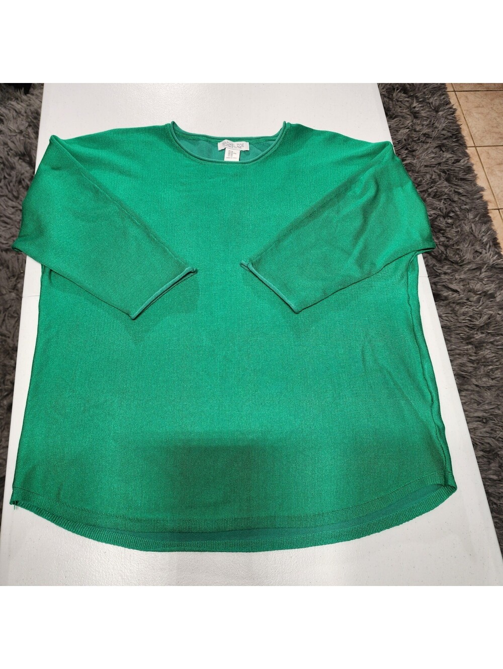 Rachel Zoe Green Knit Pullover Crew Neck Sweater 3/4 Sleeve Women's XL